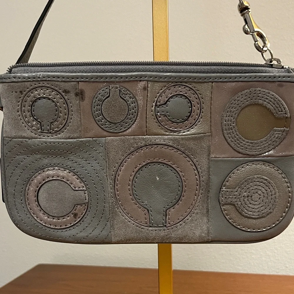 Coach Mia Madison Signature C Inlaid Grey Patchwork Wristlet